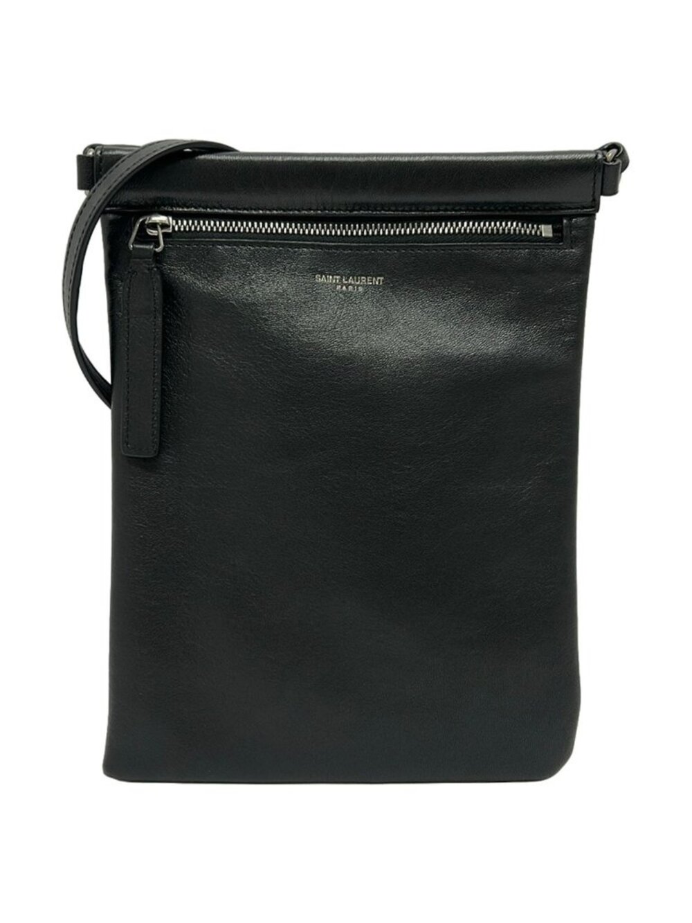 Saint Laurent Paris Shoulder Bag Flat Cross Black Leather